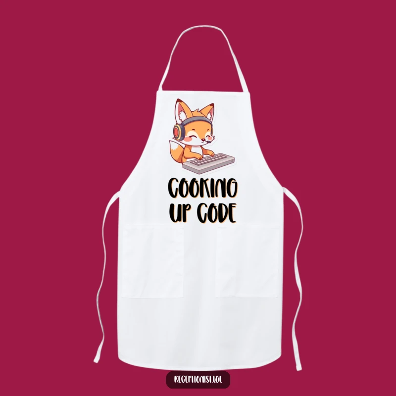 Funny Fox Typing Apron - Chef's Cartoon Character for Productive Cooking