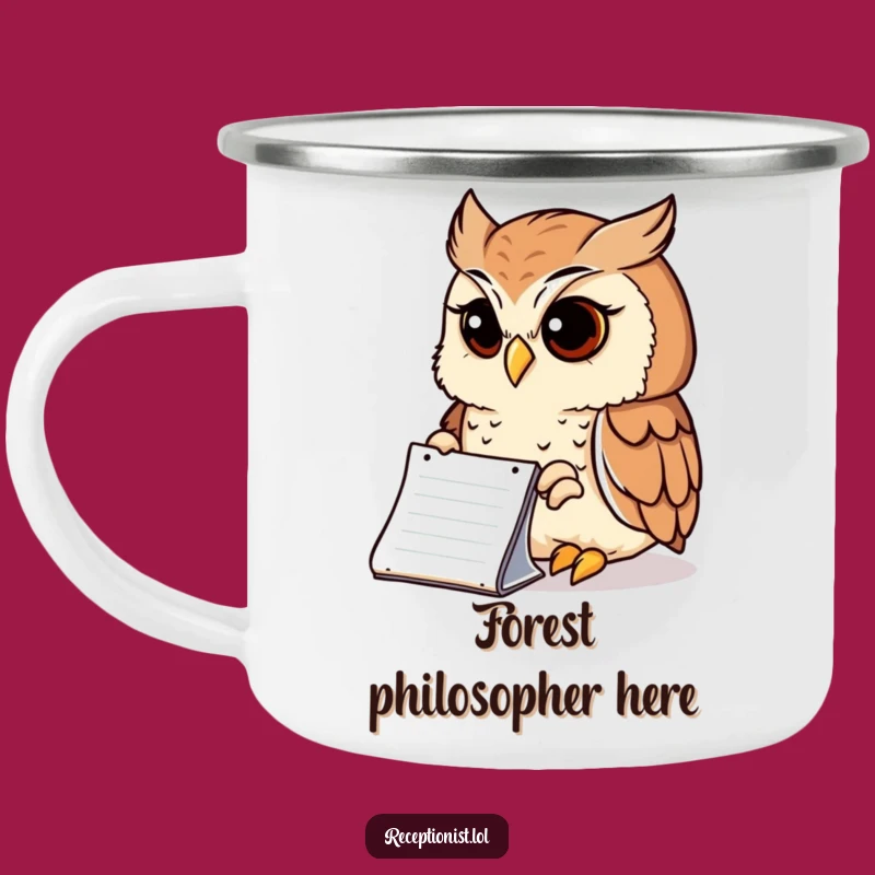 Funny Wise Owl Notepad Camping Mug: Contemplate Nature with Humor!