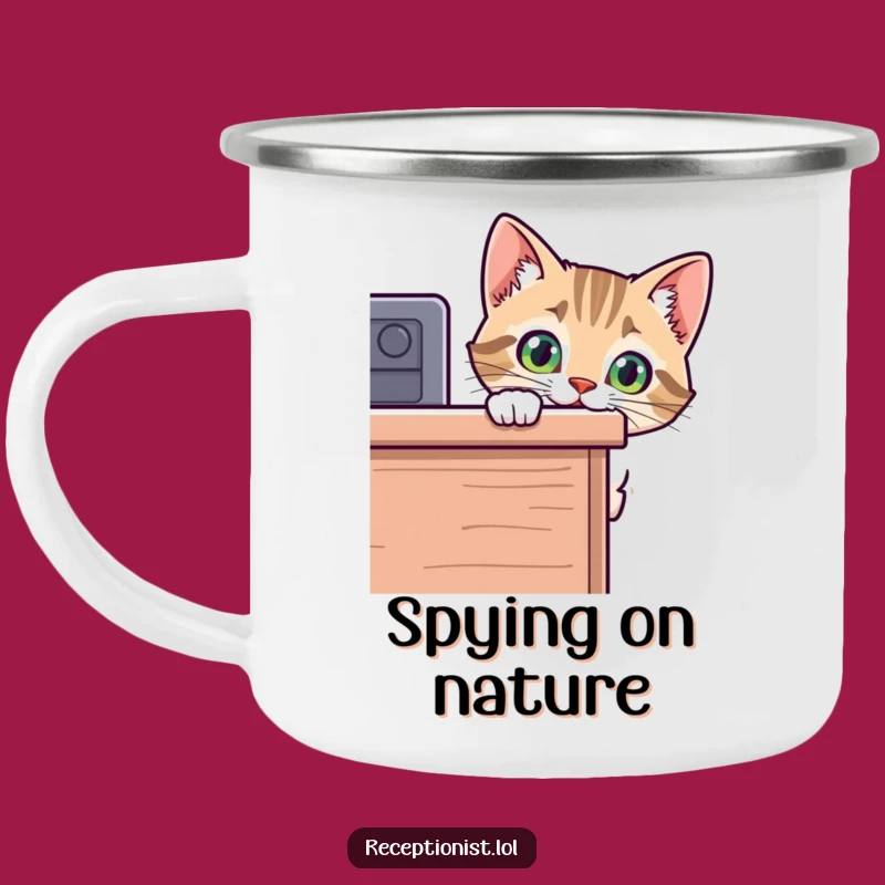 Funny Cat Desk Peek Camping Mug - Outdoor Feline Adventure Gift