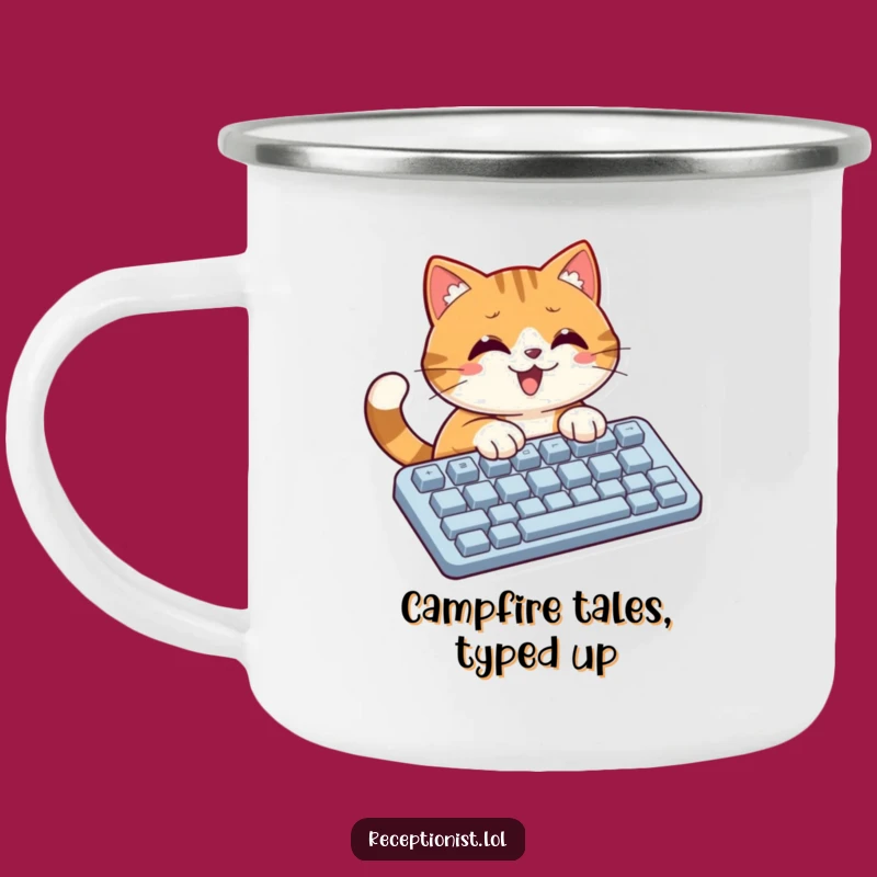 Funny Cat Typing Camping Mug: Outdoor Adventure Humor, Great Funny Gift