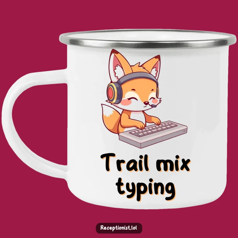 Funny Fox Typing Camping Mug - Durable Cartoon Character for Outdoor Work