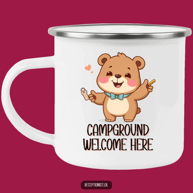 Funny Joking Bear Hotel Camping Mug: Check In for Cozy Adventures!