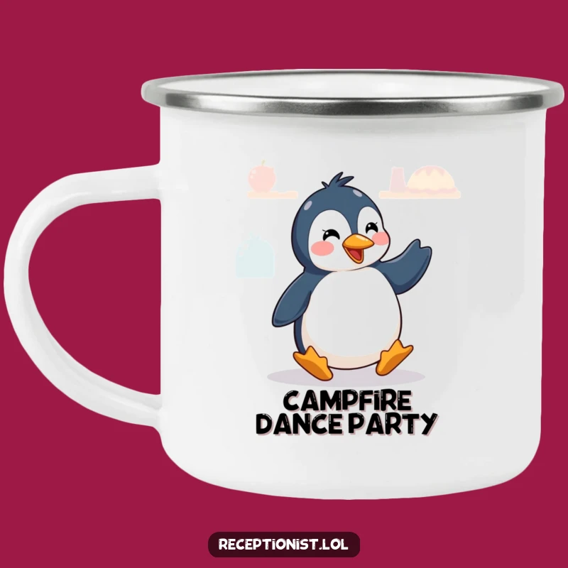 Funny Penguin Enamel Mug: Adventure-Ready Dance for Campers