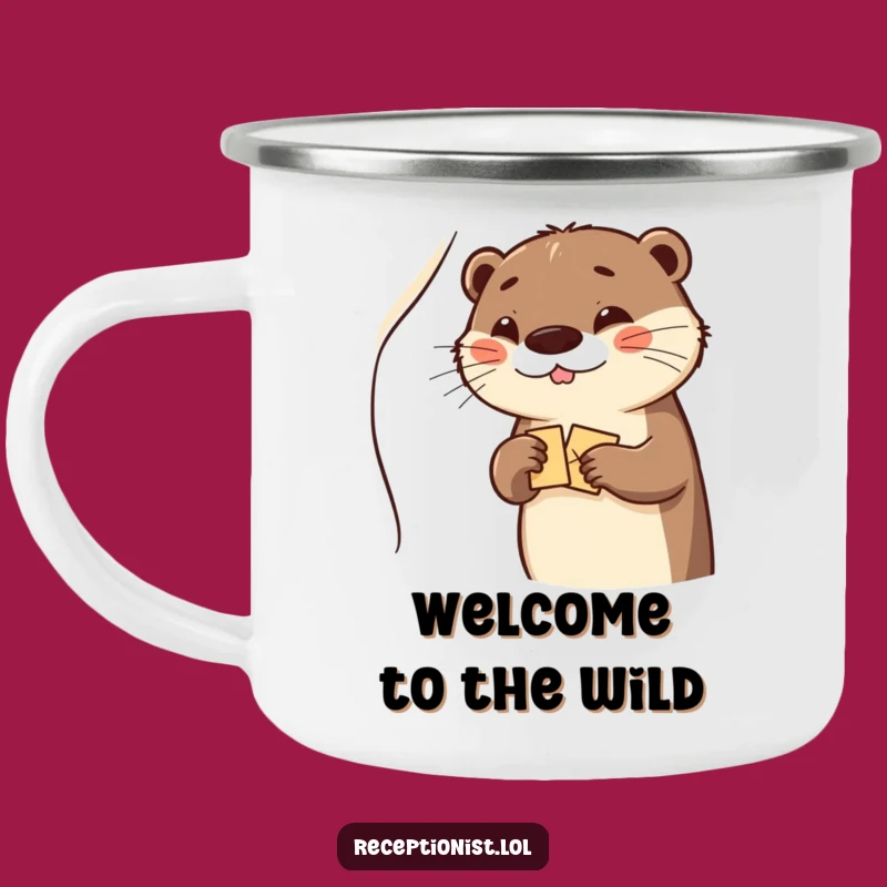 Funny Otter Enamel Mug: Adventure-Ready Greeting for Campers