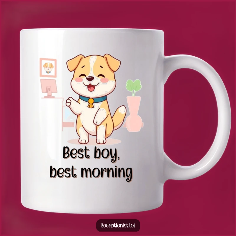 Funny Dog Receptionist Mug: Adorable Pooch Offering Comforting Pat, Perfect Funny Gift