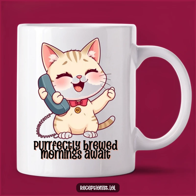 Funny Giggling Cat Receptionist Mug - Perfect Cheerful Gift for Animal Lovers