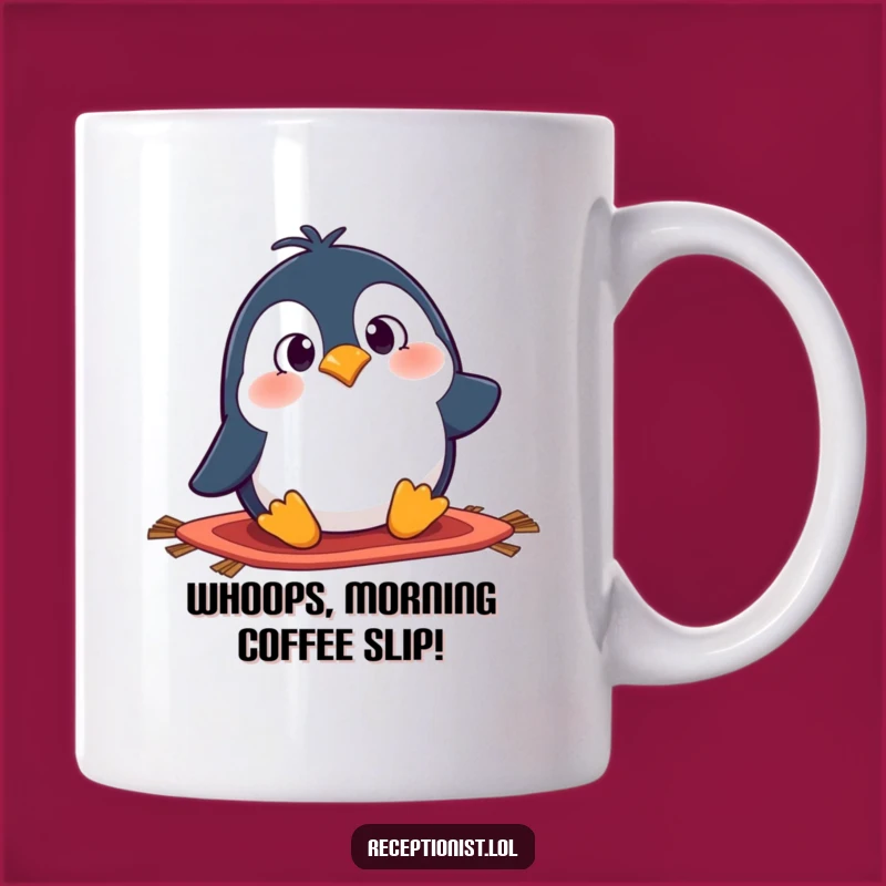 Funny Penguin Tripping Mug - Hilarious Cartoon Character Surprise Gift Idea