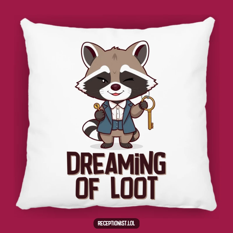 Funny Raccoon Receptionist Pillow: Cozy Mystery Cushion, Adorable Funny Gift