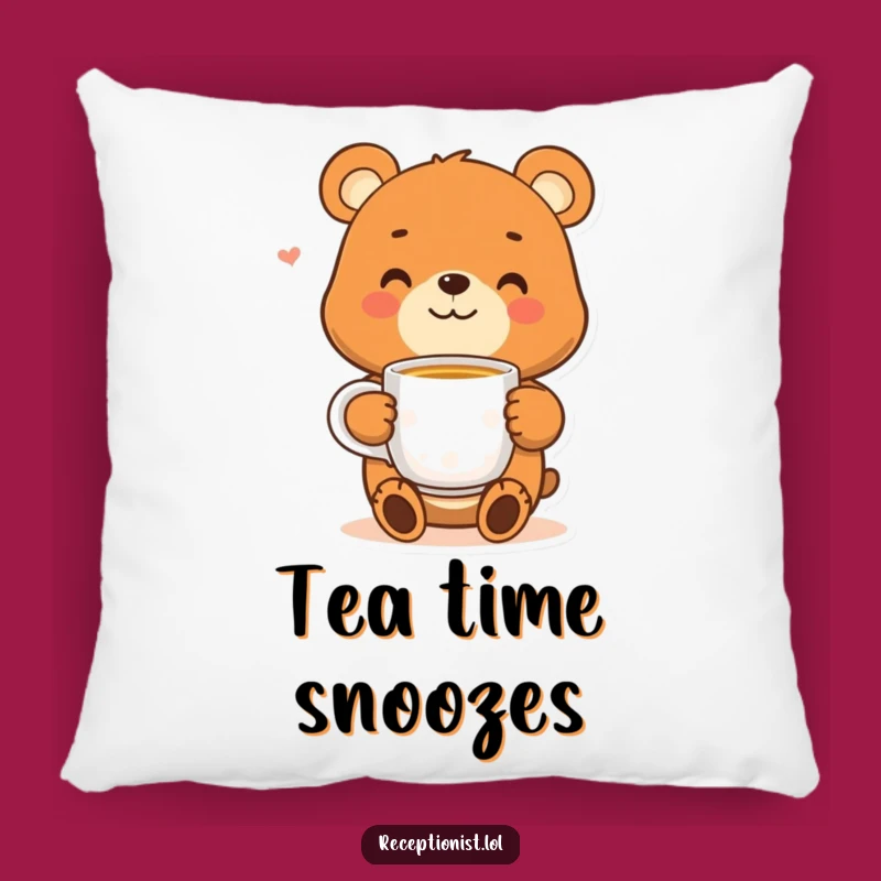 Funny Bear Tea Pillow - Cozy Smiling Character Cushion, Decorative Gift