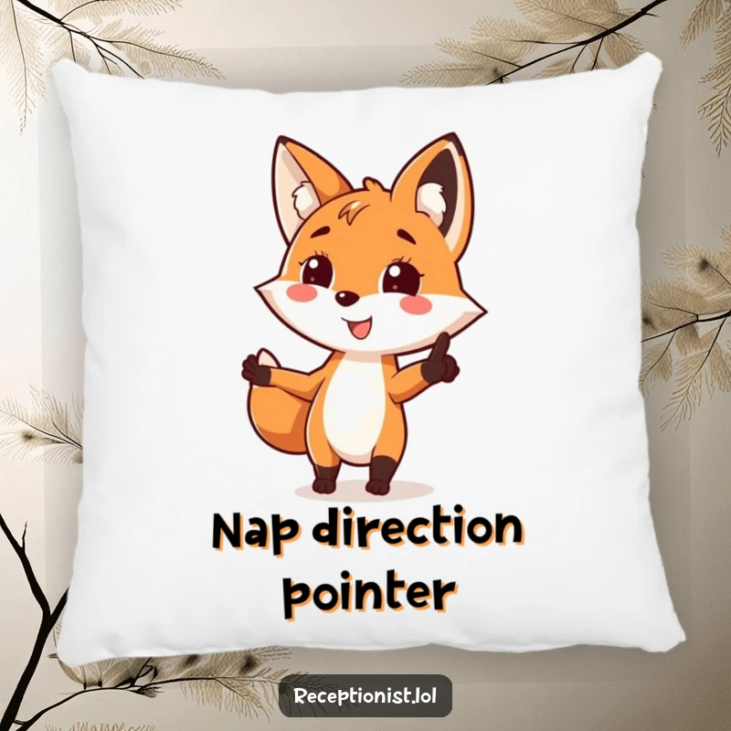 Funny fox guide pillow, pointing the way with a happy smile, perfect for lounging and adding charm.