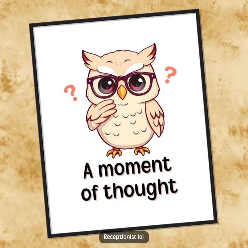 Funny owl adjusting glasses thoughtfully, available as high-resolution digital art.