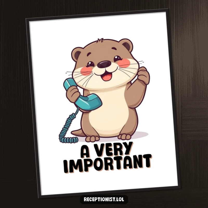 Funny Otter Digital Art Print: a happy otter enthusiastically answers a ringing phone, radiating joy and connectivity.
