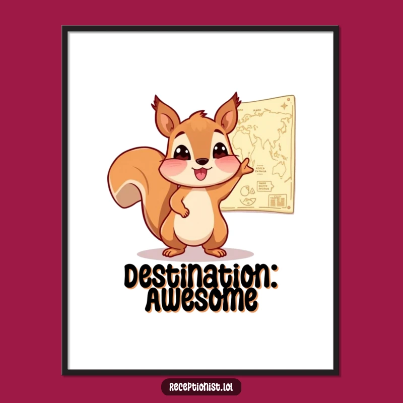 Funny Squirrel Map Digital Art: Hilarious Decor Gift for Adventurous Spaces