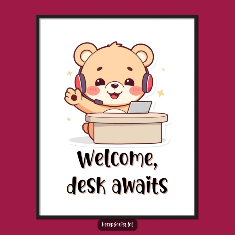 Funny Bear Receptionist Digital Art: Instant Download Of A Cheerful Welcome
