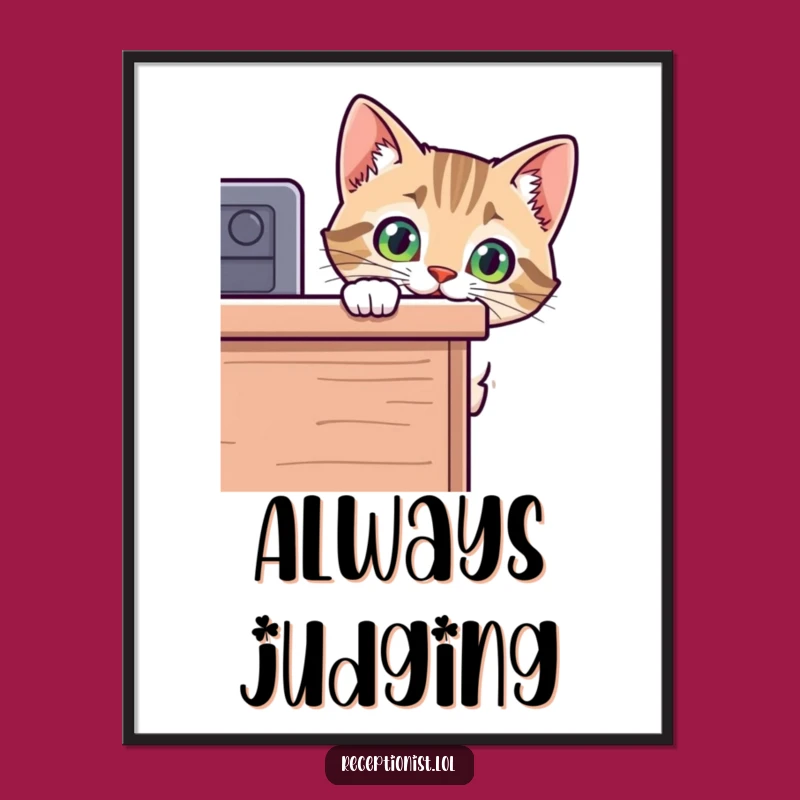 Funny Cat Desk Peek Digital Art - Printable Curious Feline Wall Decor
