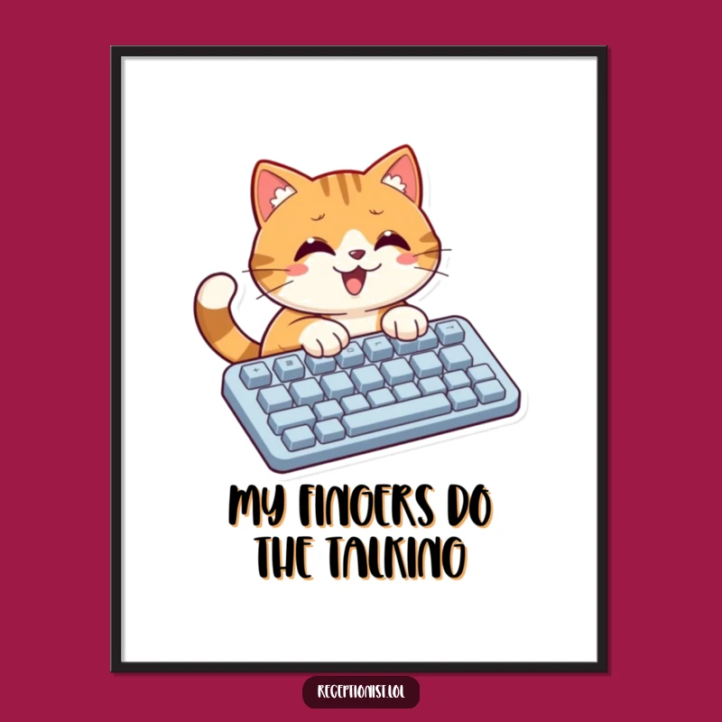 Funny Cat Typing Digital Art: Instant Download Decor, Unique Funny Gift Idea