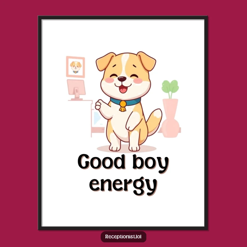 Funny Dog Receptionist Digital Art: Instant Joy with a Wagging Tail, Perfect Funny Gift
