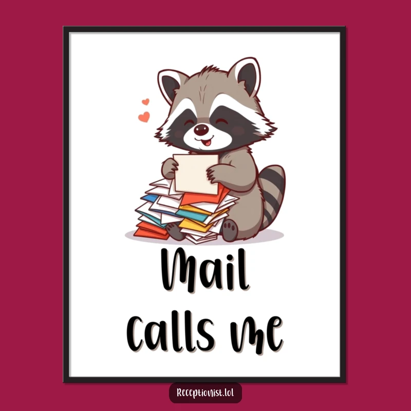 Funny Raccoon Mail Digital Art: Hilarious Decor Gift for Organized Spaces
