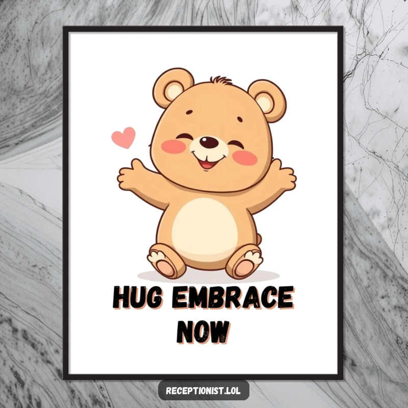 Funny Digital Art Print of a giggling bear cub with arms spread wide, offering a heartwarming and joyous welcome to any viewer.