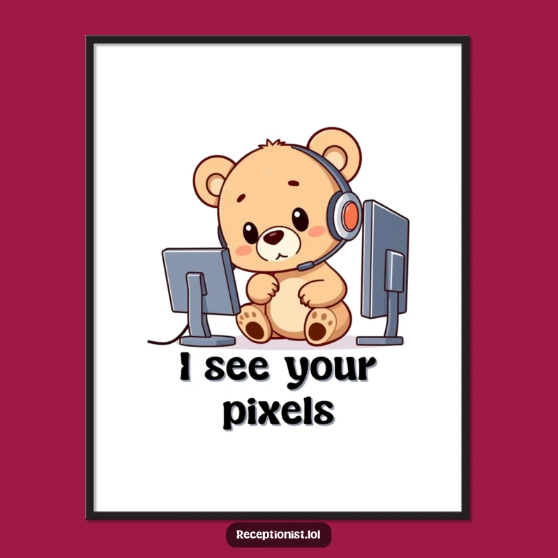 Funny Bear Cub Tech Art: Instant Download Decor, Unique Funny Gift Idea