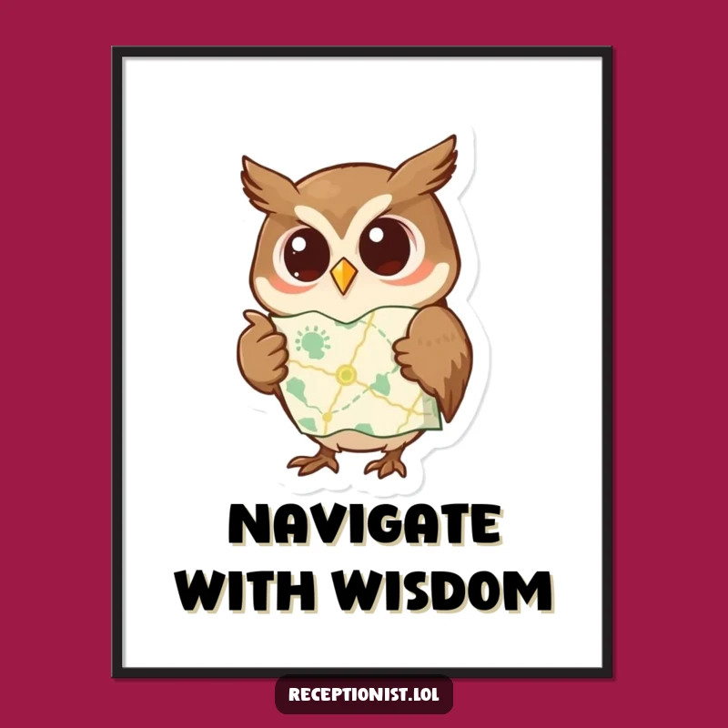 Funny Digital Art: Wise Owl Map, Instant Educational Decor Gift