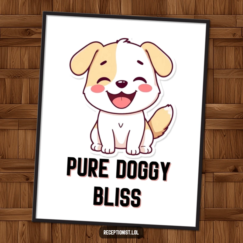 Funny Dog Greeting Digital Art Print: a cute dog with a wagging tail and wide smile, radiating pure joy.