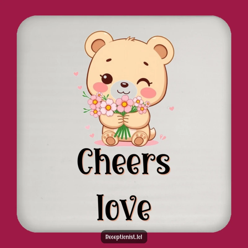 Funny Bear Cub Flower Bouquet Coaster: Sweet Protection for Your Surfaces