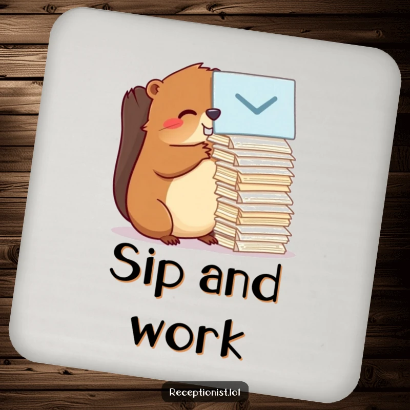 Funny beaver coaster designed to protect surfaces, showcasing industrious organization and adding a humorous touch to home decor.