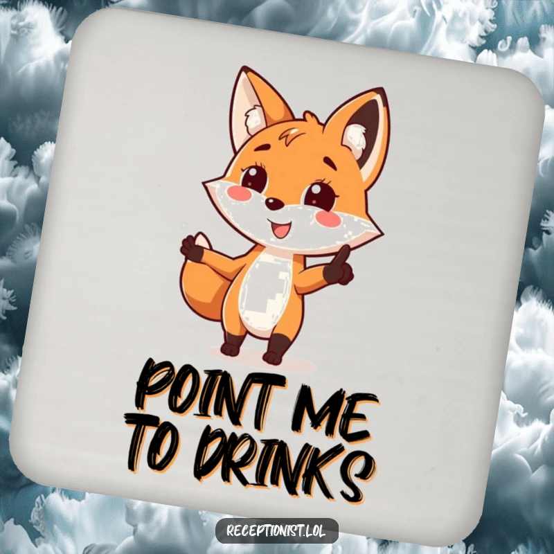 Funny fox direction coaster, pointing with a smile, adding a playful and guiding touch to coffee tables.