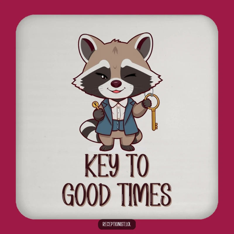 Funny Raccoon Receptionist Drink Coaster: Protect Surfaces with a Sly Smile, Cute Funny Gift