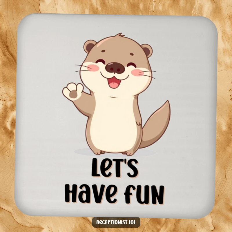 Funny Otter Welcome Coaster featuring a cute otter waving hello with a bright, friendly expression, adding humorous friendliness to surfaces.