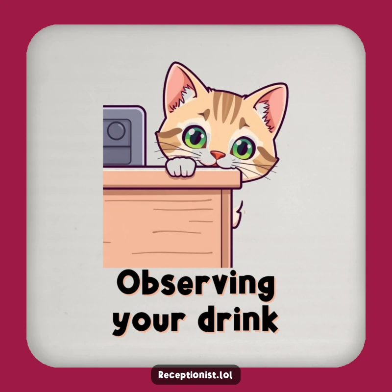 Funny Cat Desk Peek Coaster - Protect Surfaces with Feline Humor