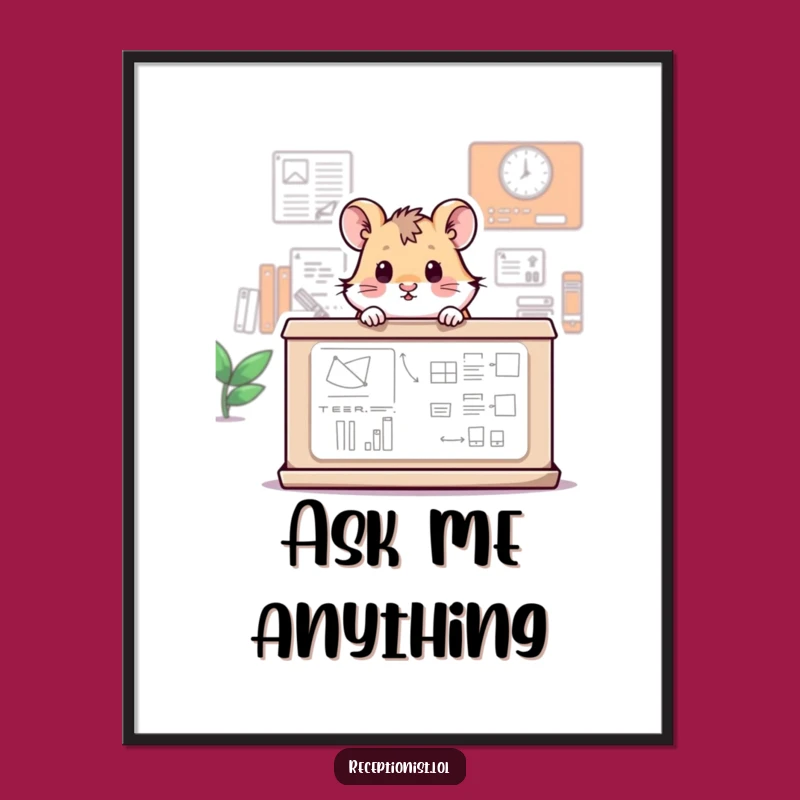 Funny Hamster Information Desk Poster: Adorable Peek-a-Boo Wall Art, Great Funny Gift!