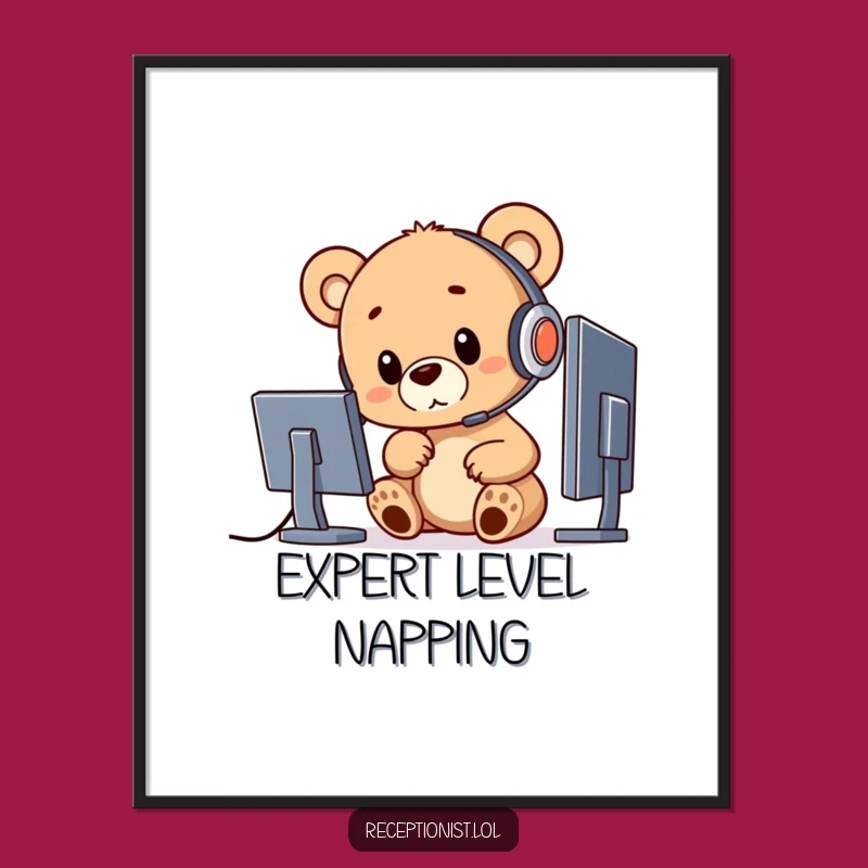 Funny Bear Cub Computer Poster: Quirky Office Decor, Hilarious Funny Gift