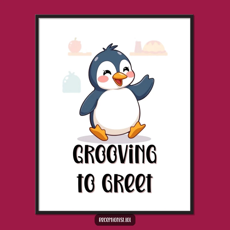 Funny Penguin Dance Poster: Energetic Wall Art for a Lively Welcome