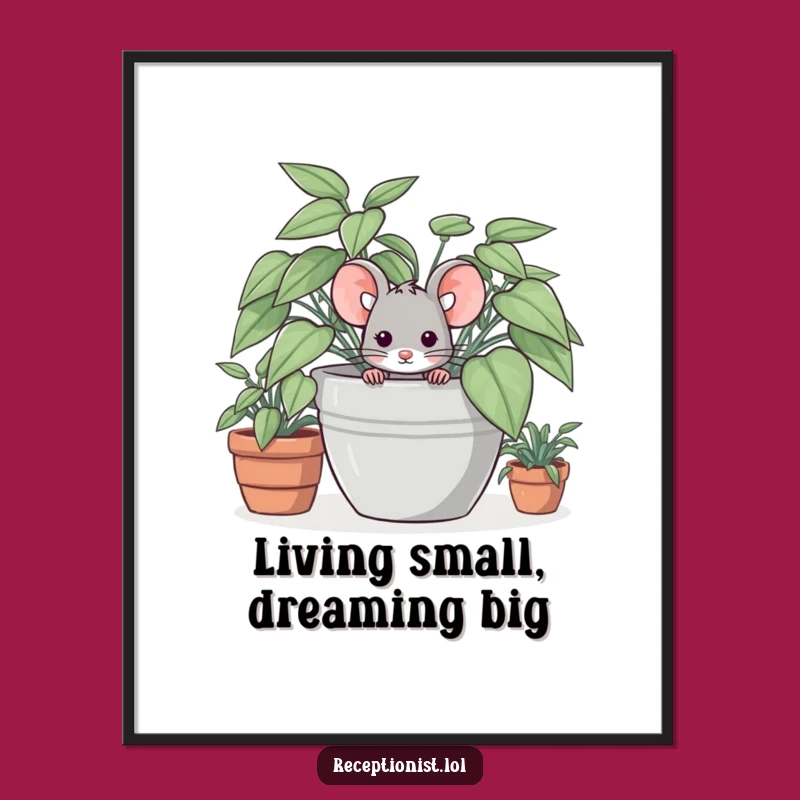 Funny Shy Mouse Poster Print - Adorable Hidden Animal Art Gift