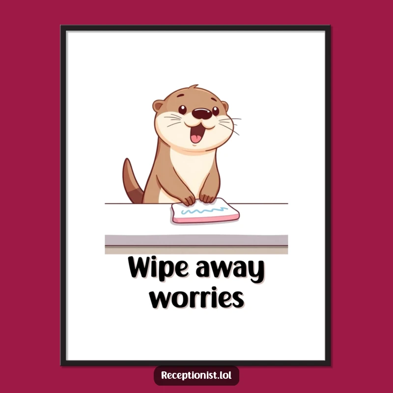 Funny Bouncing Otter Cleaning Poster: Art for the Sparkly & Spirited!