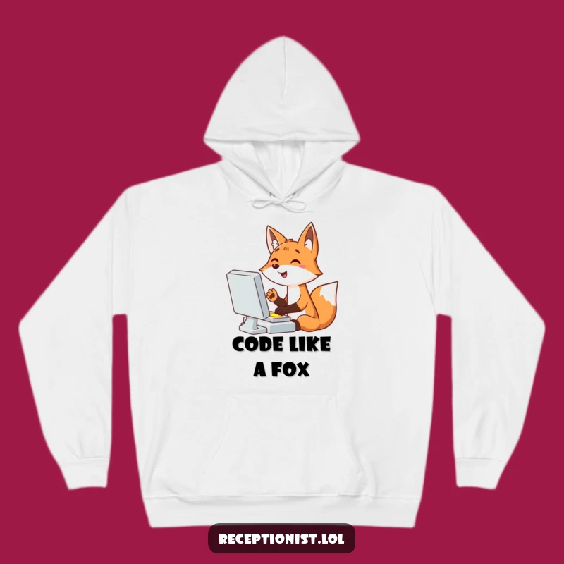 Funny Fox Hoodie: Cozy and Hilarious Cartoon Fox Typing at Computer Apparel