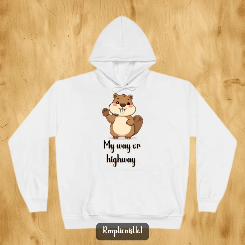 Funny beaver hoodie, directing guests, headset on, cozy organizer apparel, great gift for event professionals.