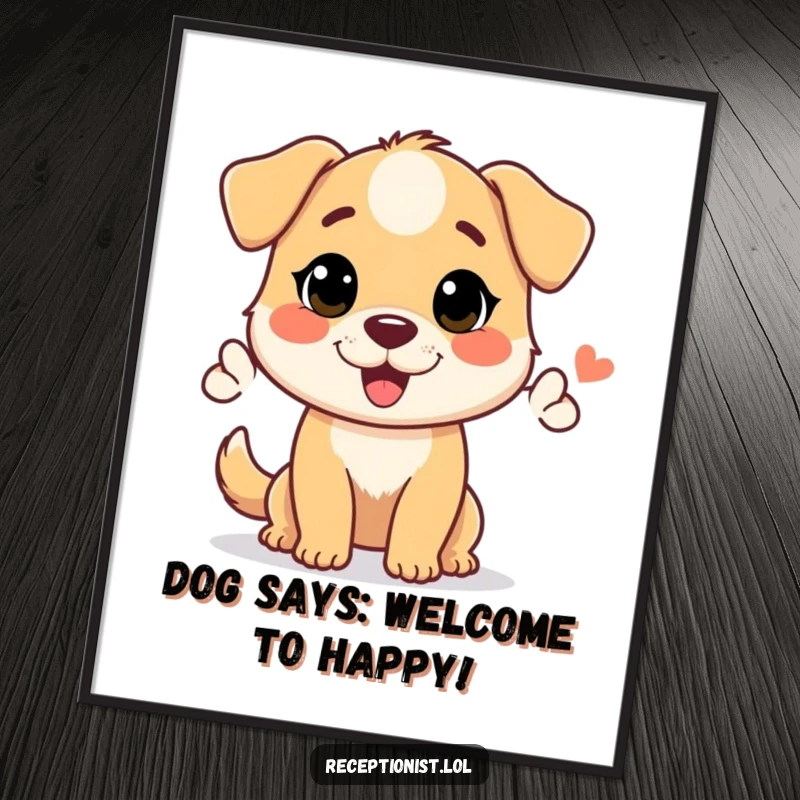 Funny Free Printable Wall Art: A friendly dog character giving a warm, welcoming nod, radiating positivity.