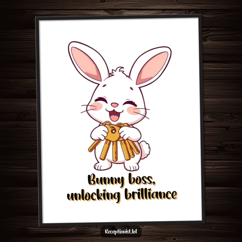 Funny Free Printable Wall Art: A joyful bunny offering keys with a polite nod and a wink, perfect for whimsical decor.
