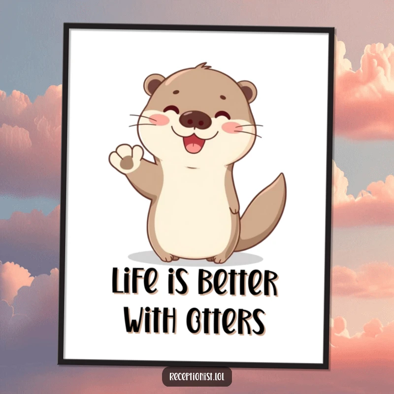 Funny Free Printable Wall Art: A cute otter offers a welcoming wave with a bright, friendly expression, bringing cheer.