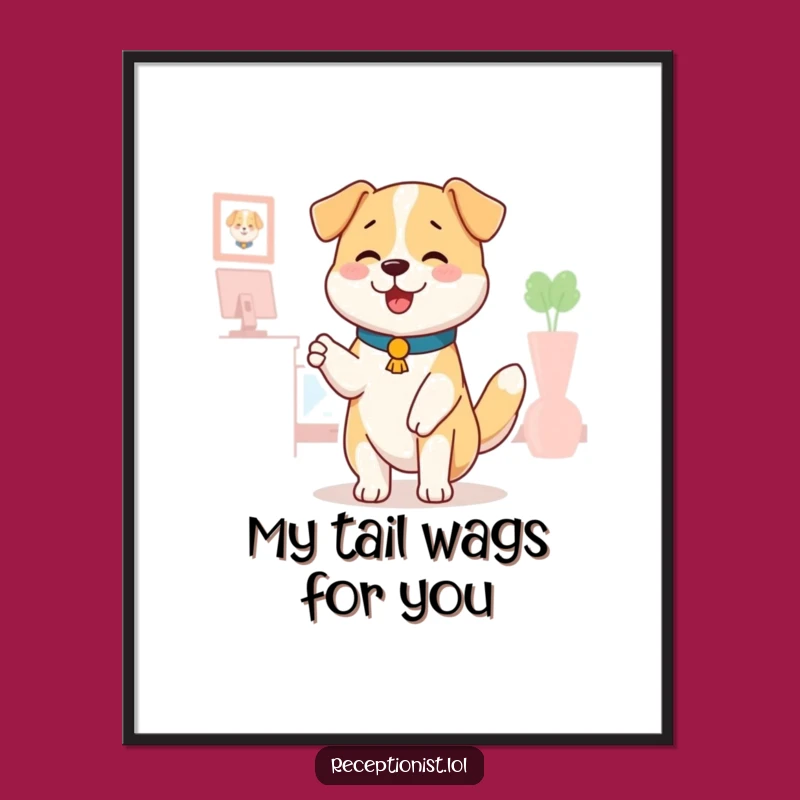 Free Printable Wall Art: Funny Dog Receptionist Art, Adorable Wagging Tail for Whimsical Home Decor