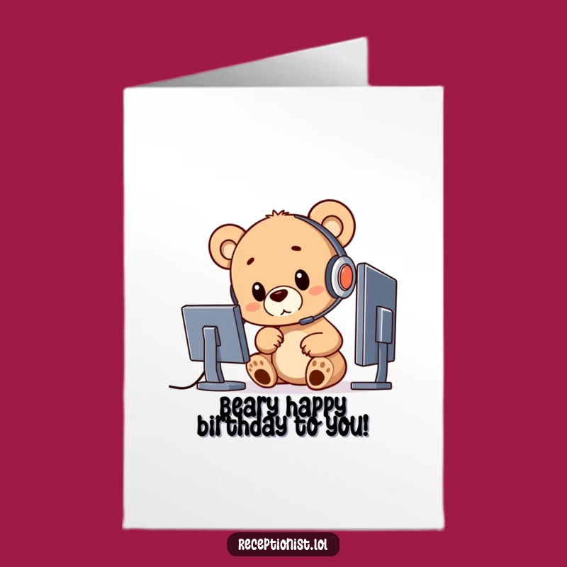 Free Printable Bear Birthday Card - Funny Cub Tech Greeting Downloadable Gift