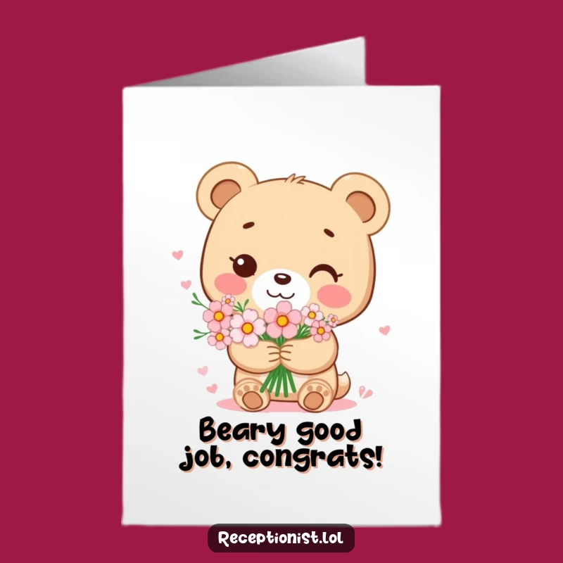 Free Printable Congrats Card: Bear Cub with Flowers for Sweet Achievement Celebrations