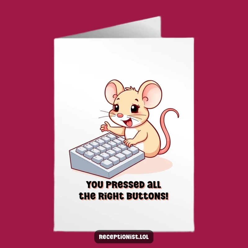 Free Printable Congrats Card: Cheerful Mouse Typing Success Keyboard Buttons