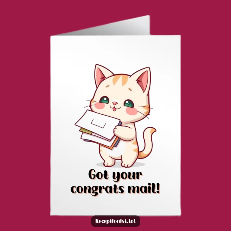 Free Printable Congrats Card: Funny Cat Mail Reader, Amazing Downloadable Gift!