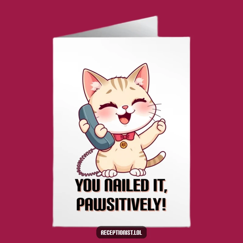 Free Printable Cat Receptionist Congratulations Card: Cute Downloadable Gift