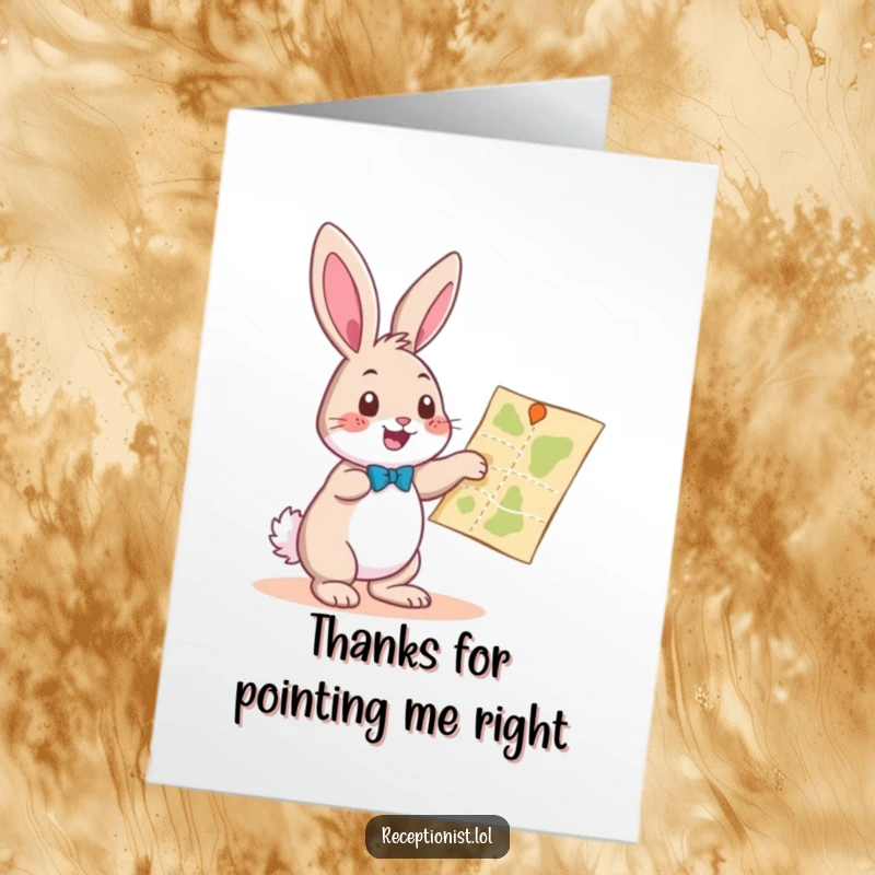 Funny Free Printable Thank You Card: Playful bunny pointing at a map, a helpful and humorous DIY gift.