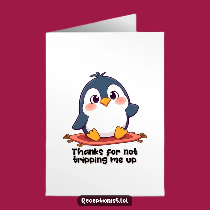 Free Printable Thank You Card: Goofy Penguin Tumble, Downloadable Humor Gift!